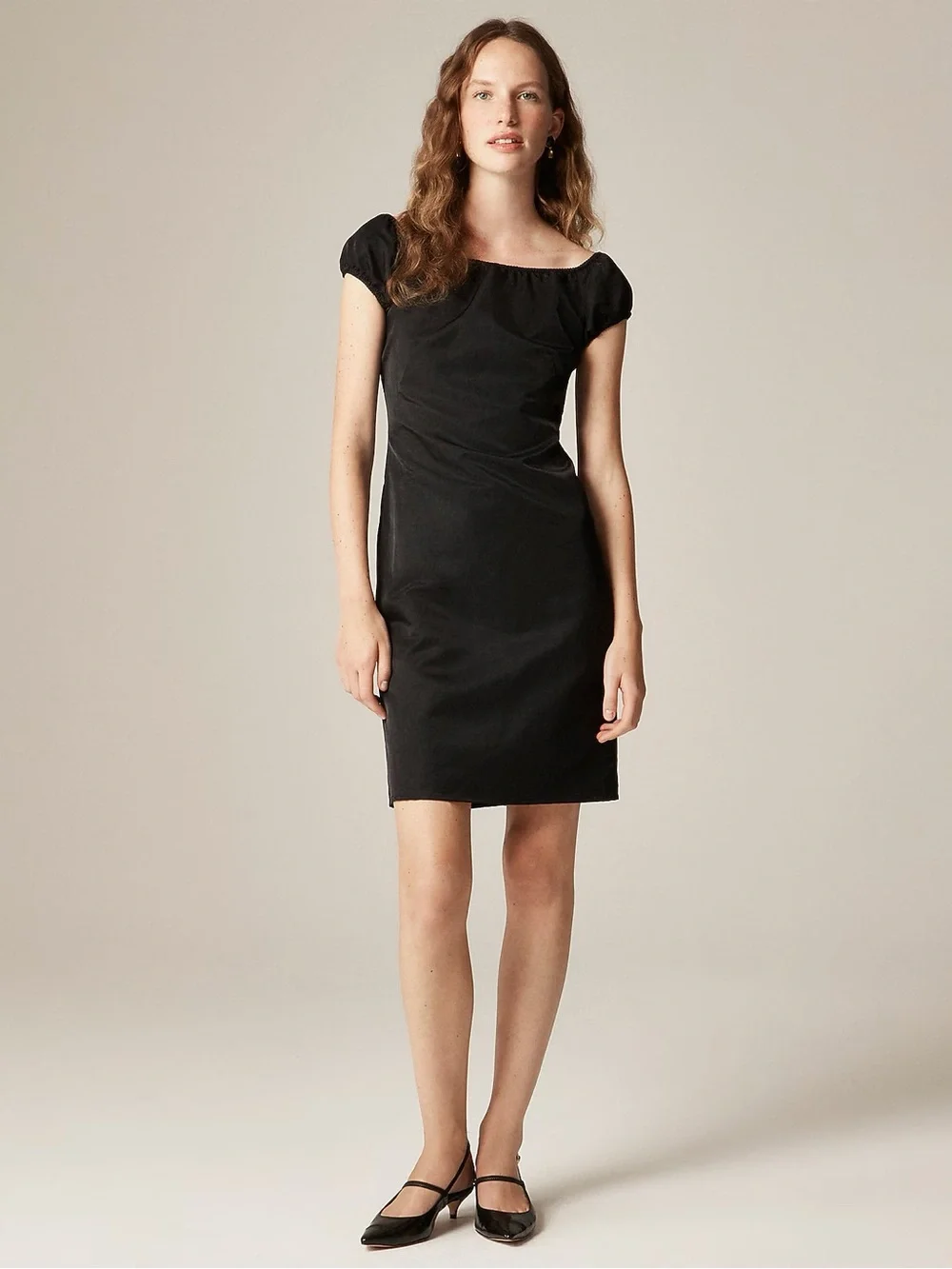 J. Crew Black Cap-Sleeve Square-Neck Sheath Dress